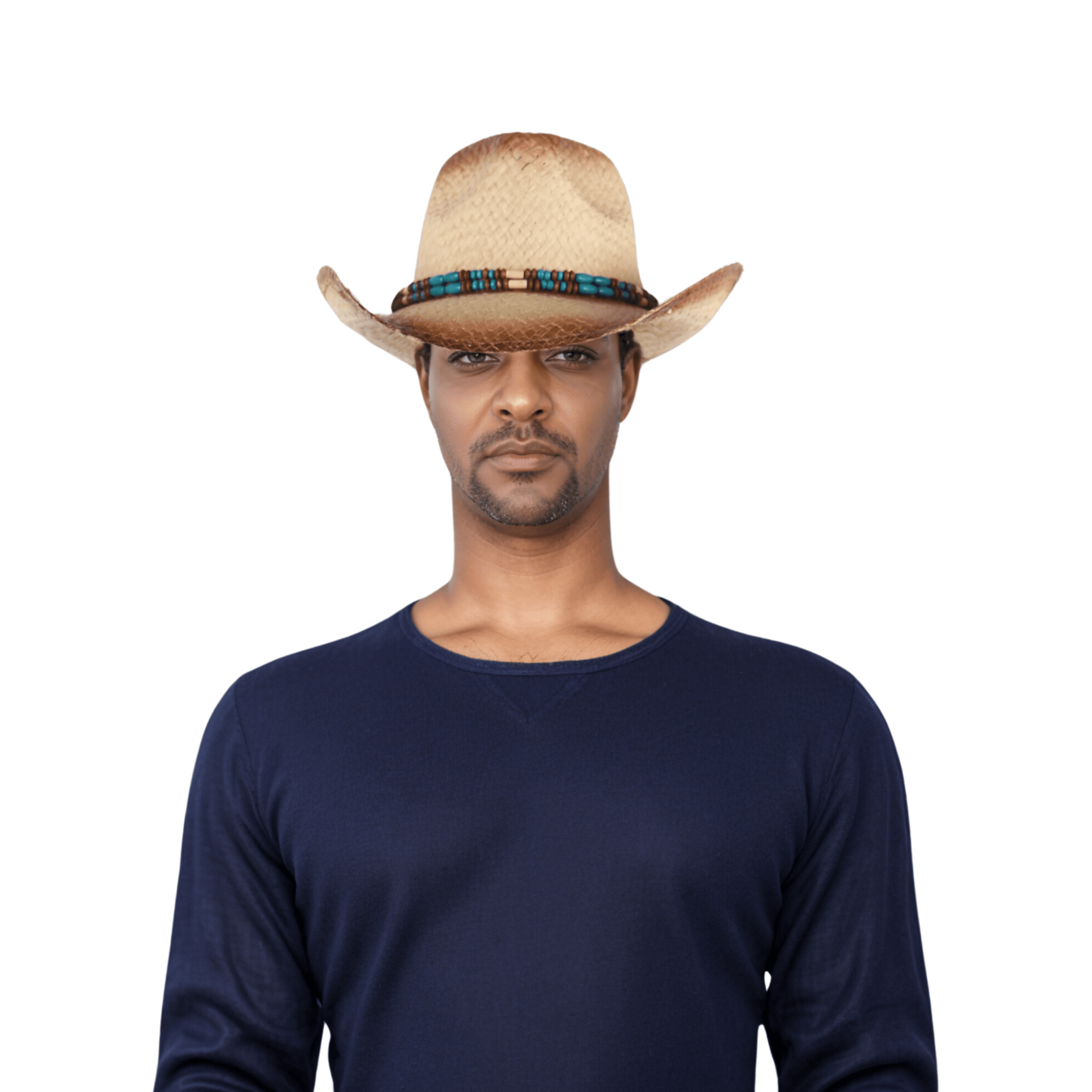 Straw Cowboy Hat for Women & Men Summer Hat with Turquoise - hatsXcaps
