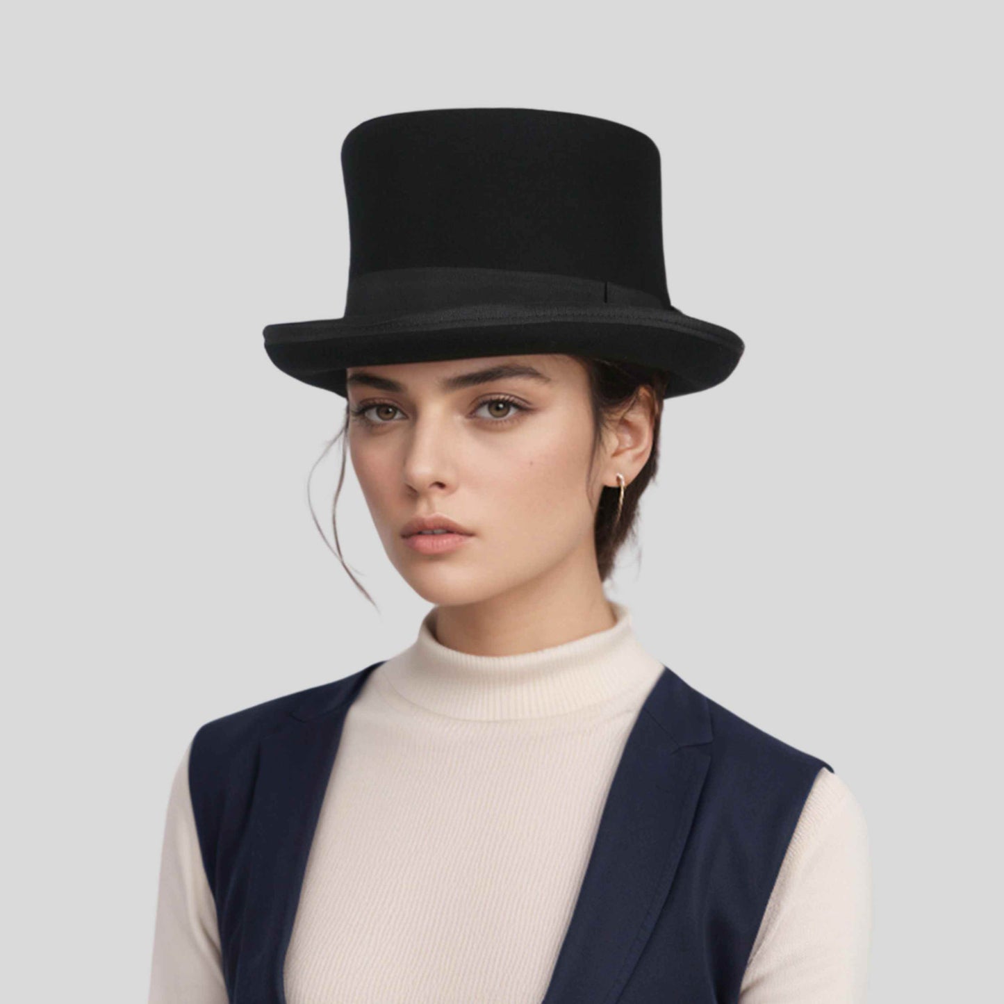 Victorian Style Wool Felt Crushable Top Hat for Men & Women - hatsXcaps