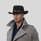 Wool Felt Gambler Hat, Wide Brim Cowboy Hat - hatsXcaps