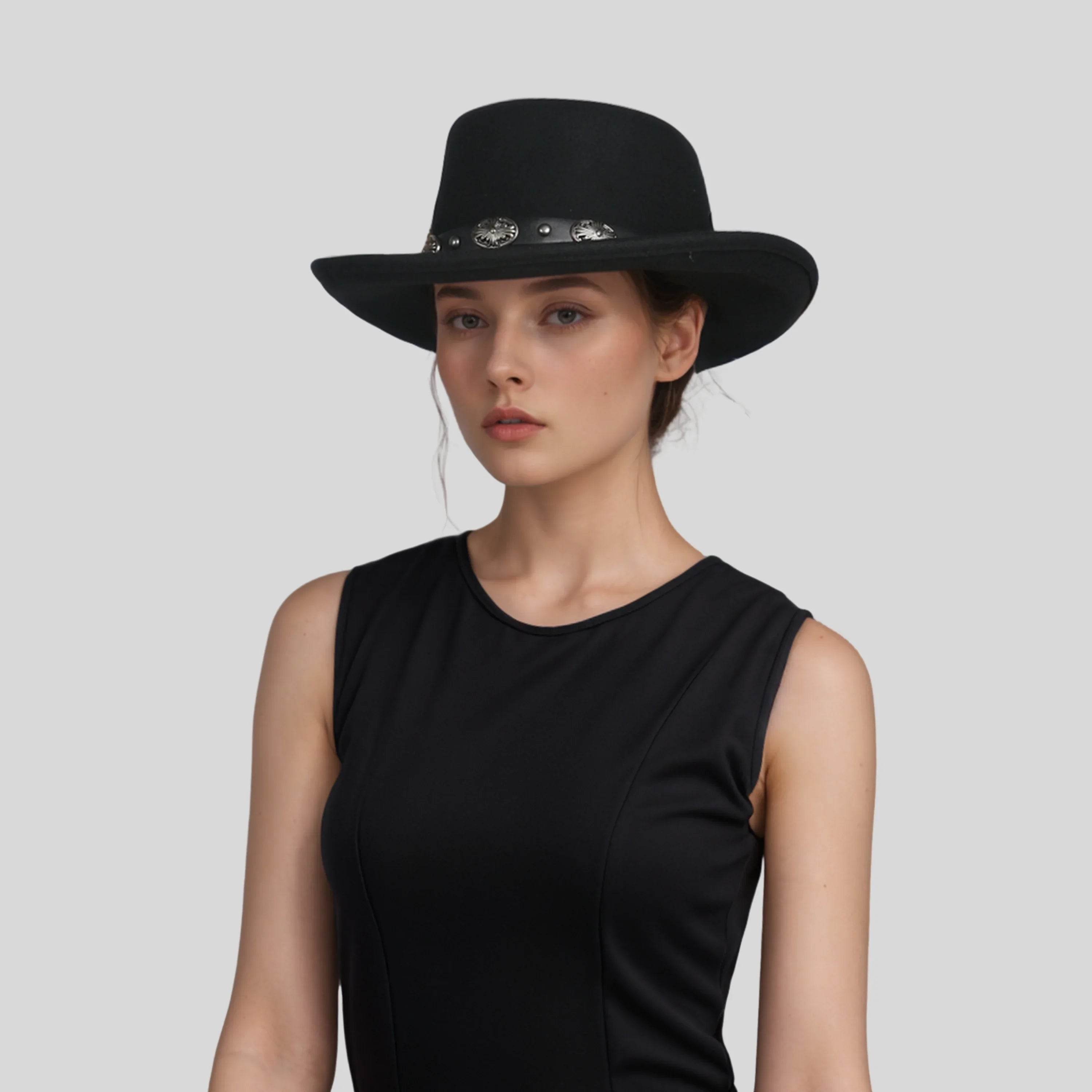 Wool Felt Gambler Hat, Wide Brim Cowboy Hat - hatsXcaps