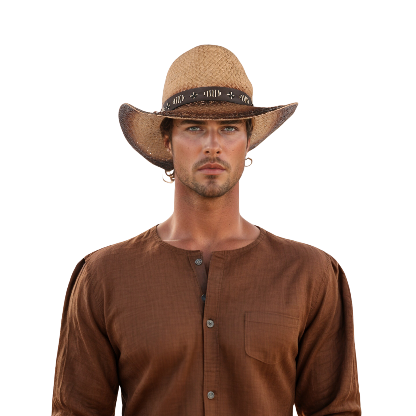 Straw Cowboy Hat for Women & Men with Black Leather Band - hatsXcaps