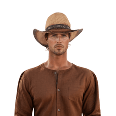 Straw Cowboy Hat for Women & Men with Black Leather Band - hatsXcaps