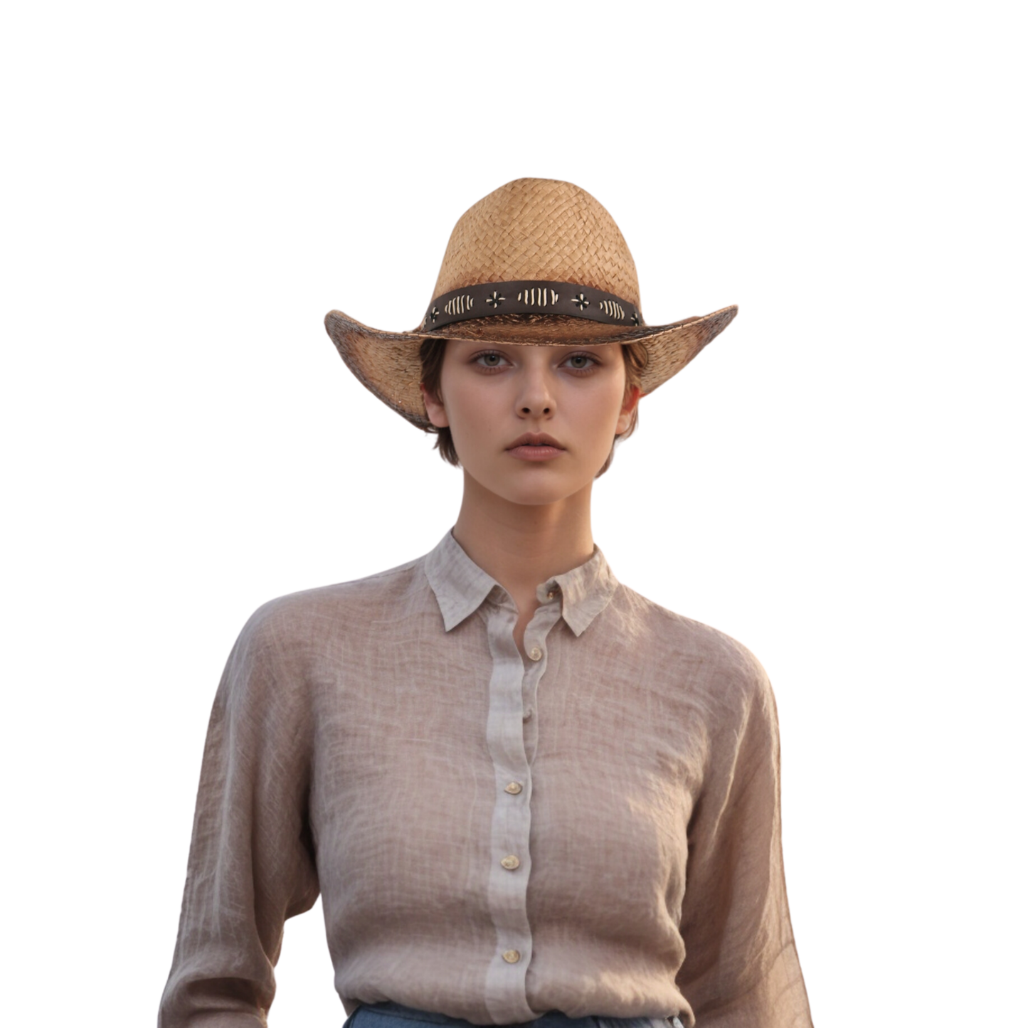 Straw Cowboy Hat for Women & Men with Black Leather Band - hatsXcaps