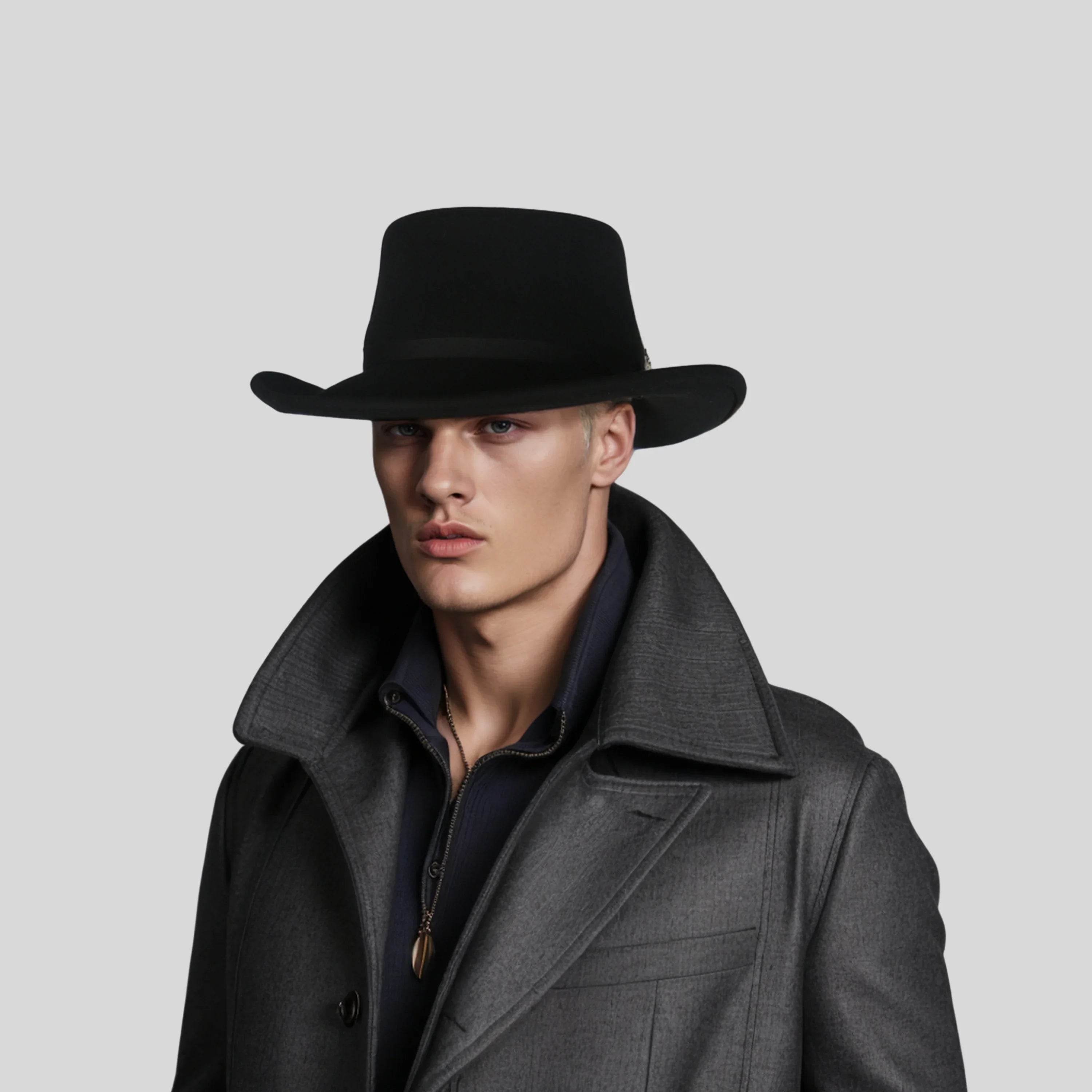 Wool Felt Gambler Hat, Wide Brim Cowboy Hat - hatsXcaps