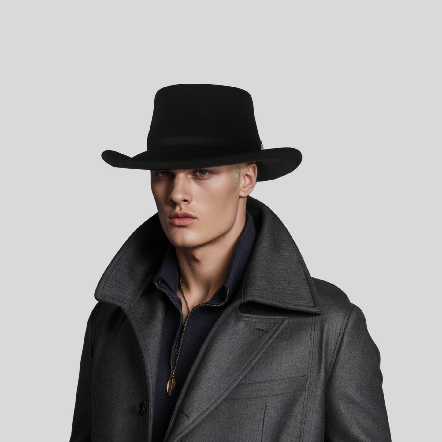 Wool Felt Gambler Hat, Wide Brim Cowboy Hat