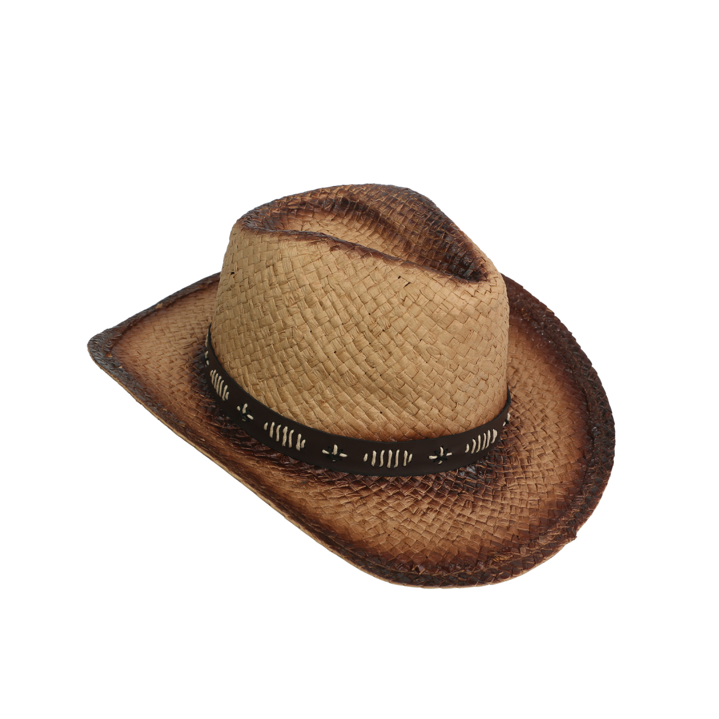 Straw Cowboy Hat for Women & Men with Black Leather Band - hatsXcaps