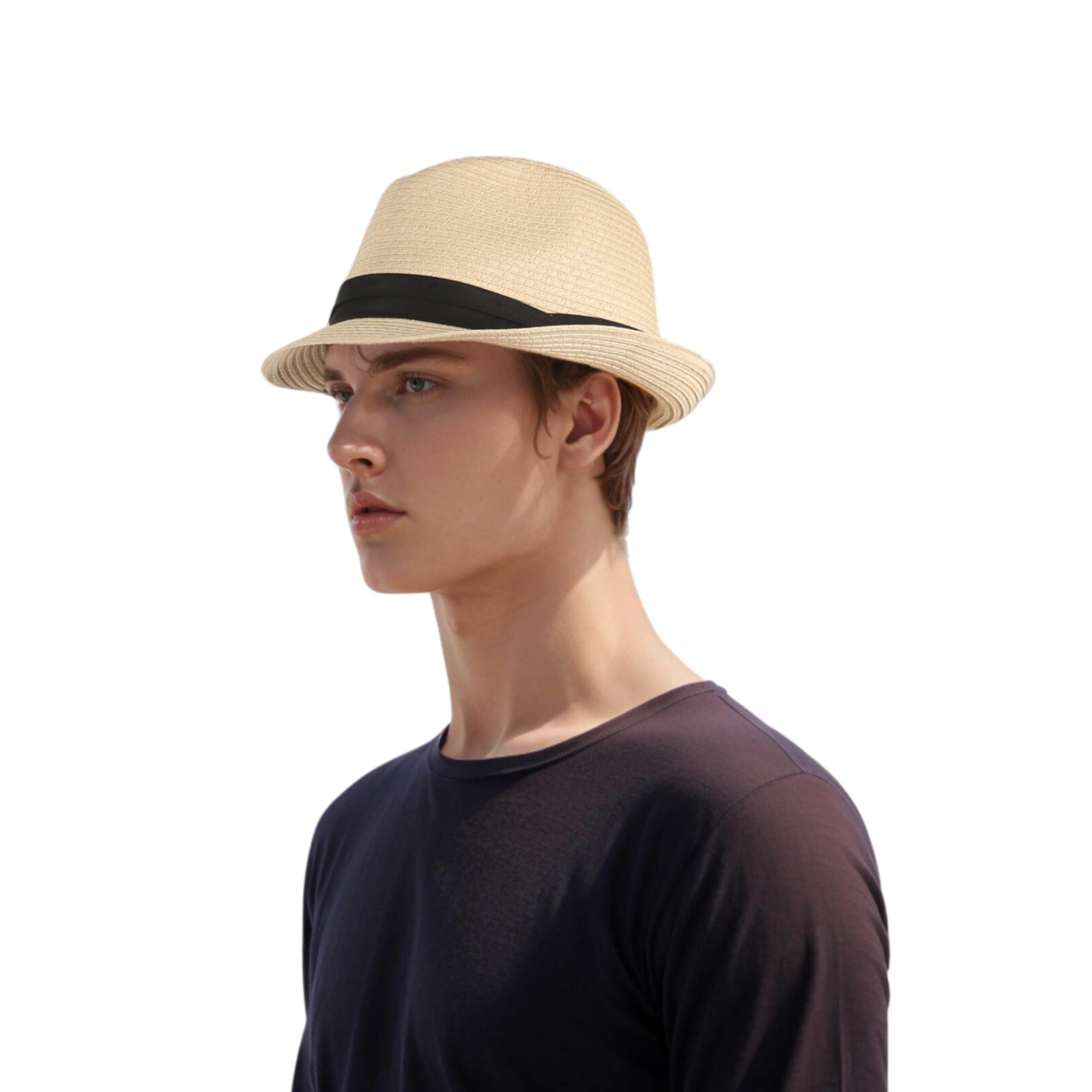 Adjustable Band Unisex Trilby Straw Hat Men - hatsXcaps