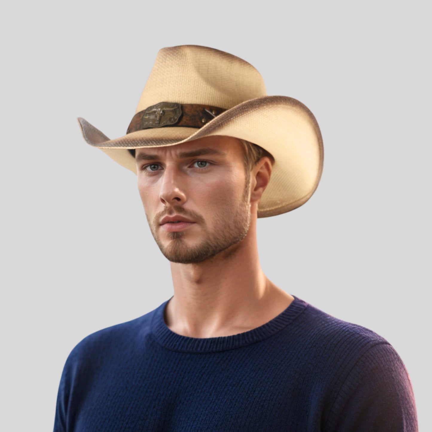 Handcrafted Cowboy Straw Hat with Leather Band - hatsXcaps