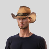 Handcrafted Cowboy Straw Hat with Leather Band - hatsXcaps