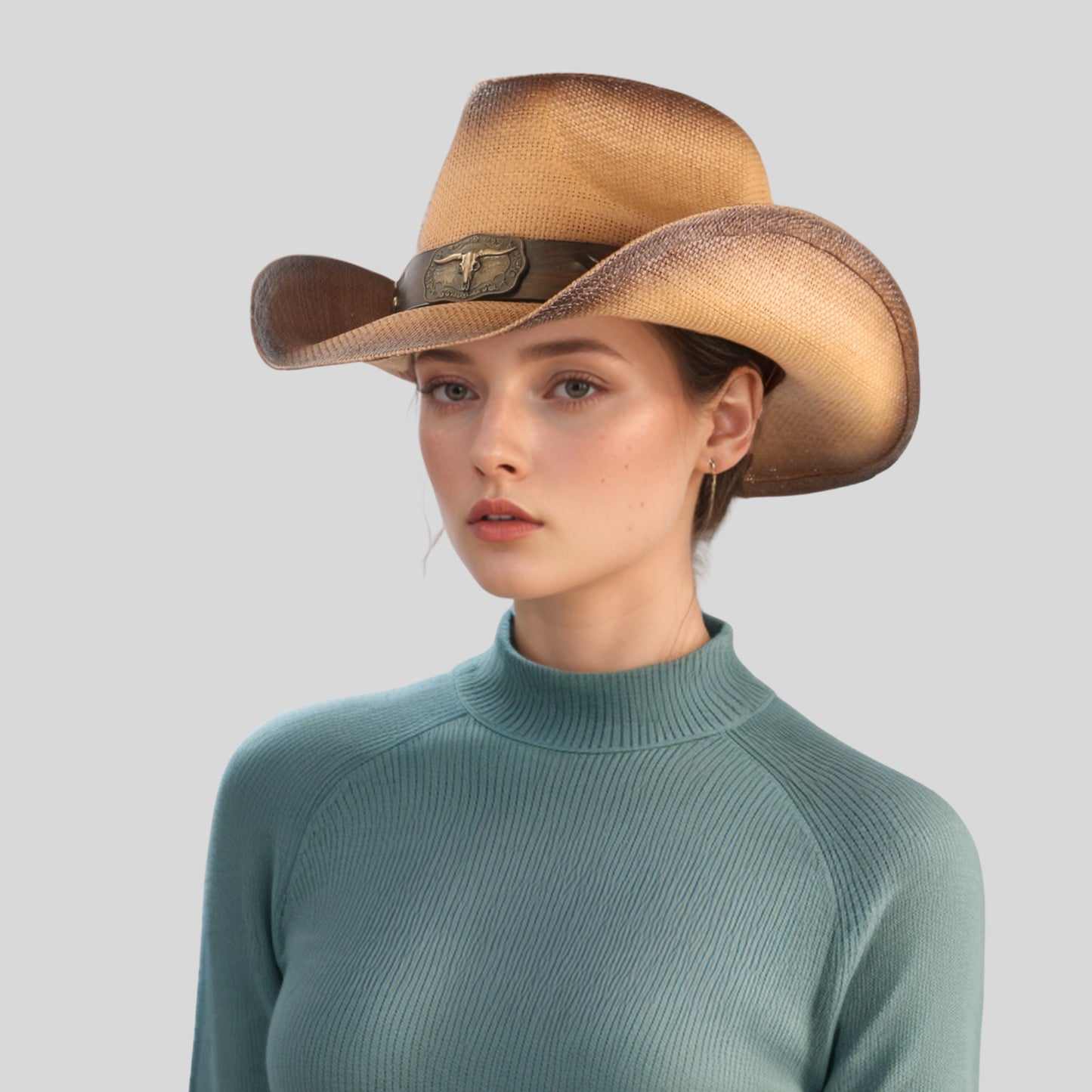 Handcrafted Cowboy Straw Hat with Leather Band - hatsXcaps