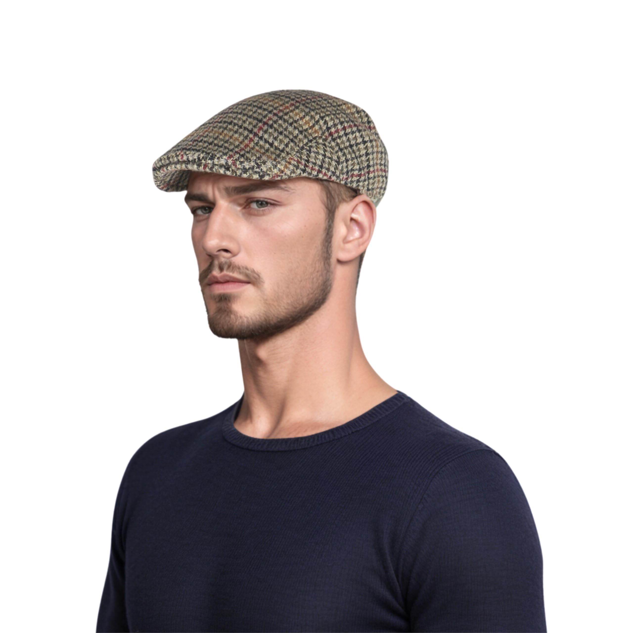 Unisex Dogtooth Check Tweed Flat Cap Lightweight & Comfortable - hatsXcaps