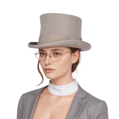Wool felt Top Hats for Men Removable Feather High Crown - hatsXcaps
