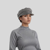 Womens Wool Fiddler Cap with Houndstooth Pattern - hatsXcaps