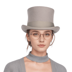Wool felt Top Hats for Men Removable Feather High Crown - hatsXcaps