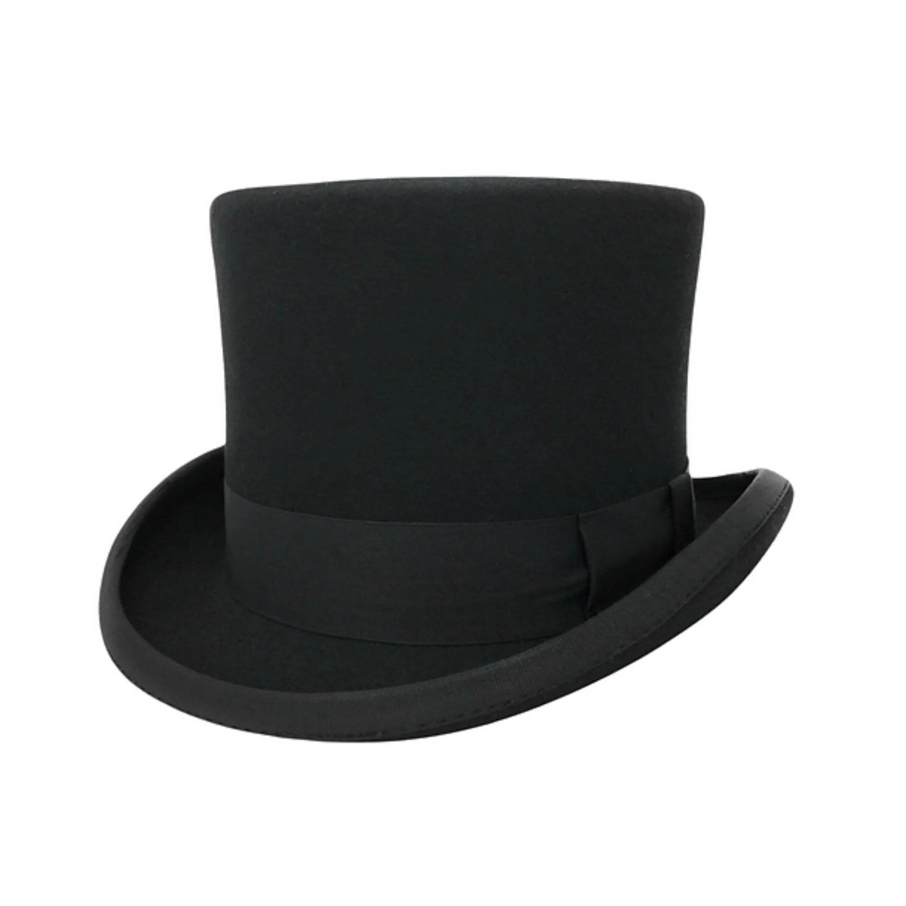 Wool felt Top Hats for Men Removable Feather High Crown - hatsXcaps