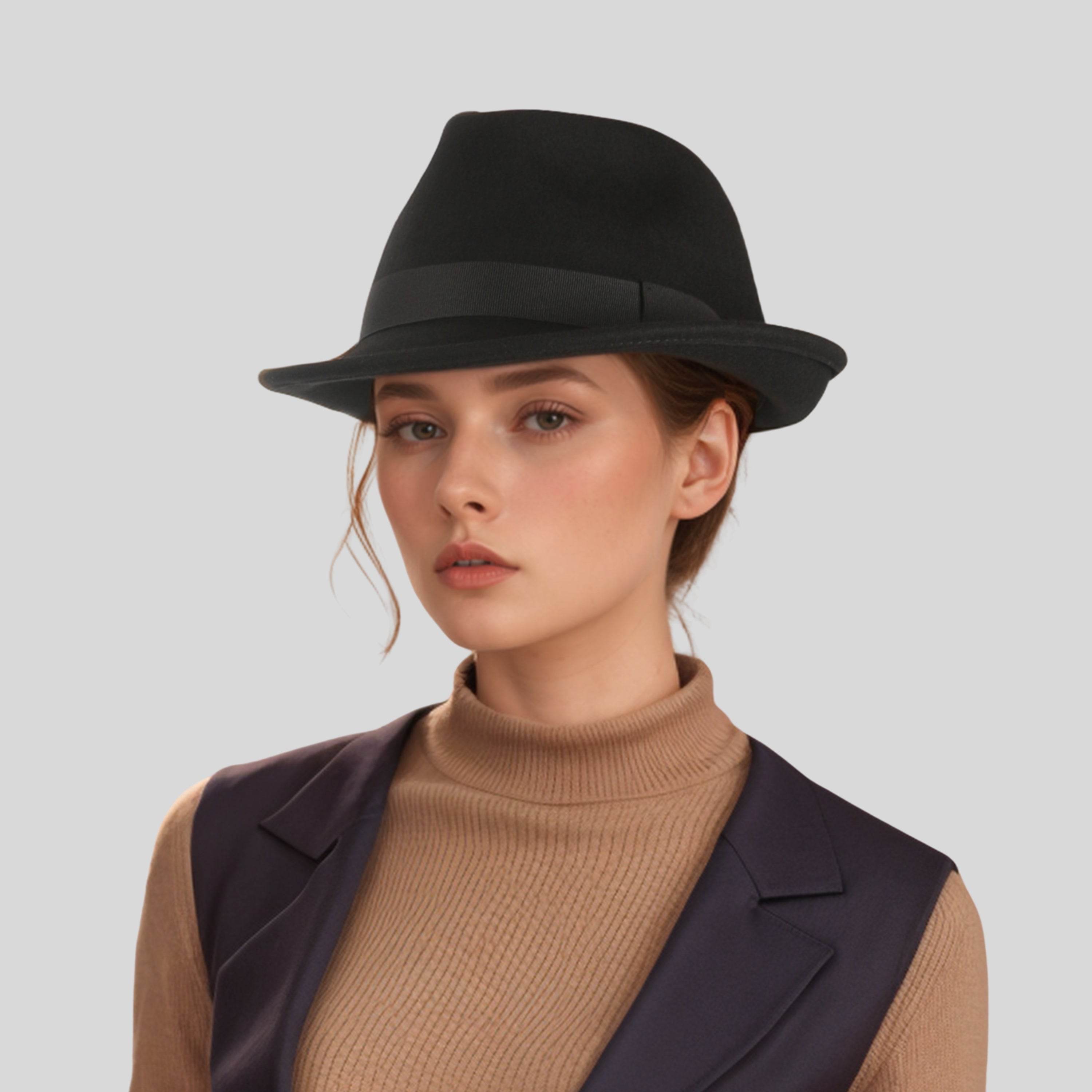Teardrop Crown Trilby Short Brim Fedora Hat - hatsXcaps