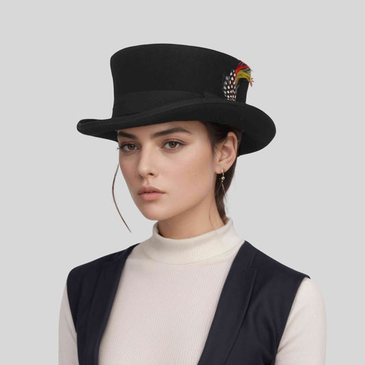 Classic Short Crown with Removable Feather & Satin lining - hatsXcaps