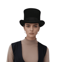 Wool felt Top Hats for Men Removable Feather High Crown - hatsXcaps