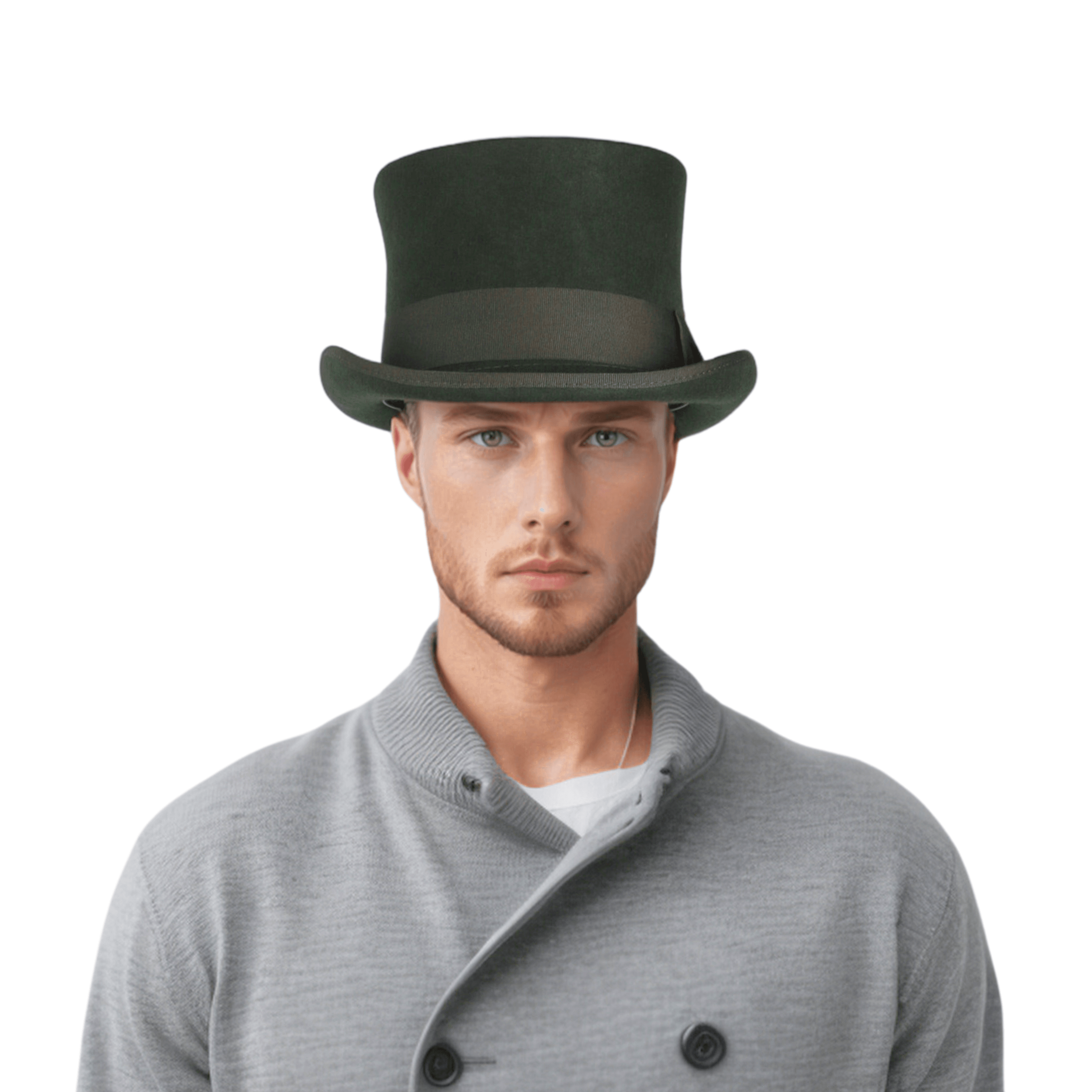 Wool felt Top Hats for Men Removable Feather High Crown - hatsXcaps