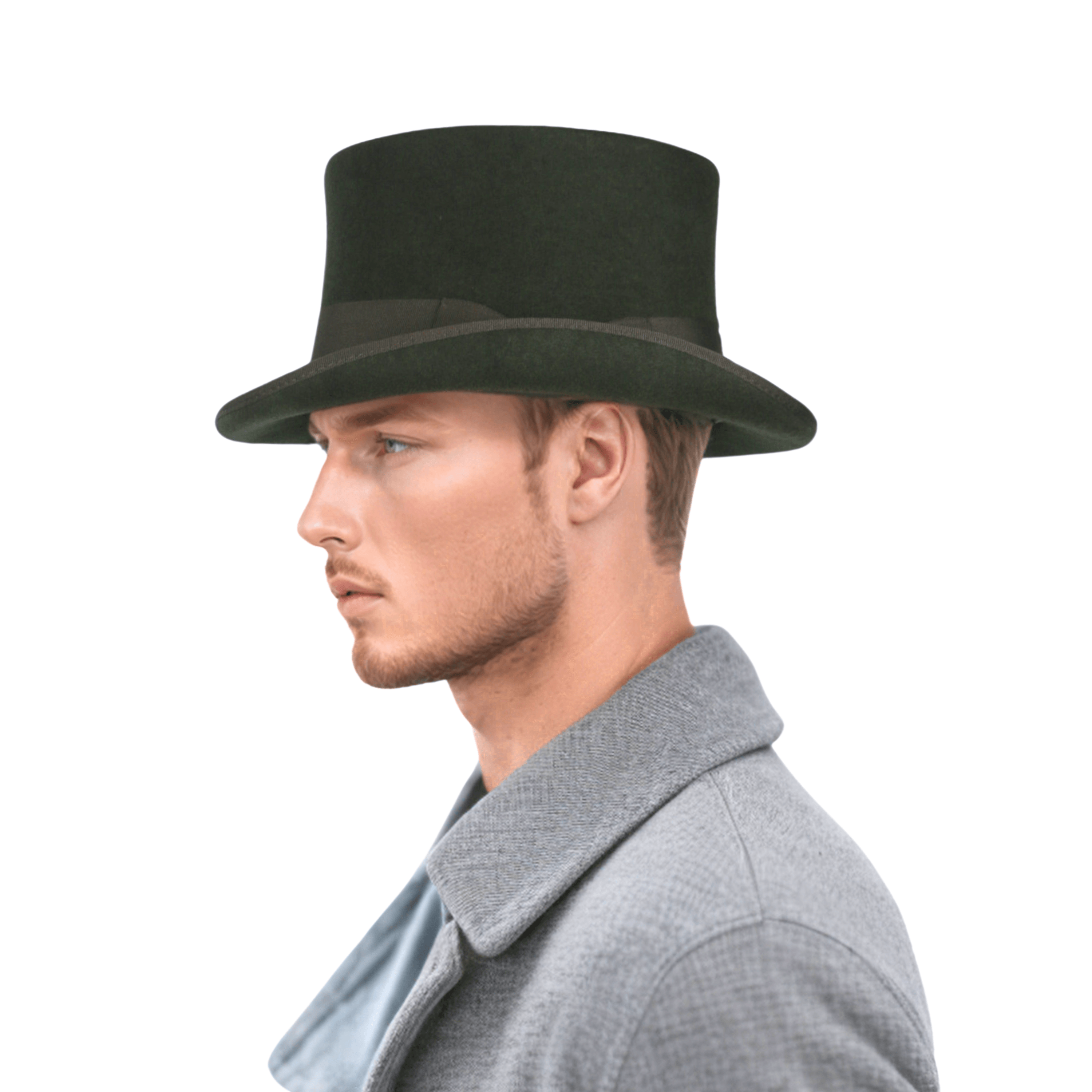 Wool felt Top Hats for Men Removable Feather High Crown - hatsXcaps