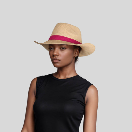 Wide Brim Trilby Fedora Women Panama Straw Sun Hat - hatsXcaps