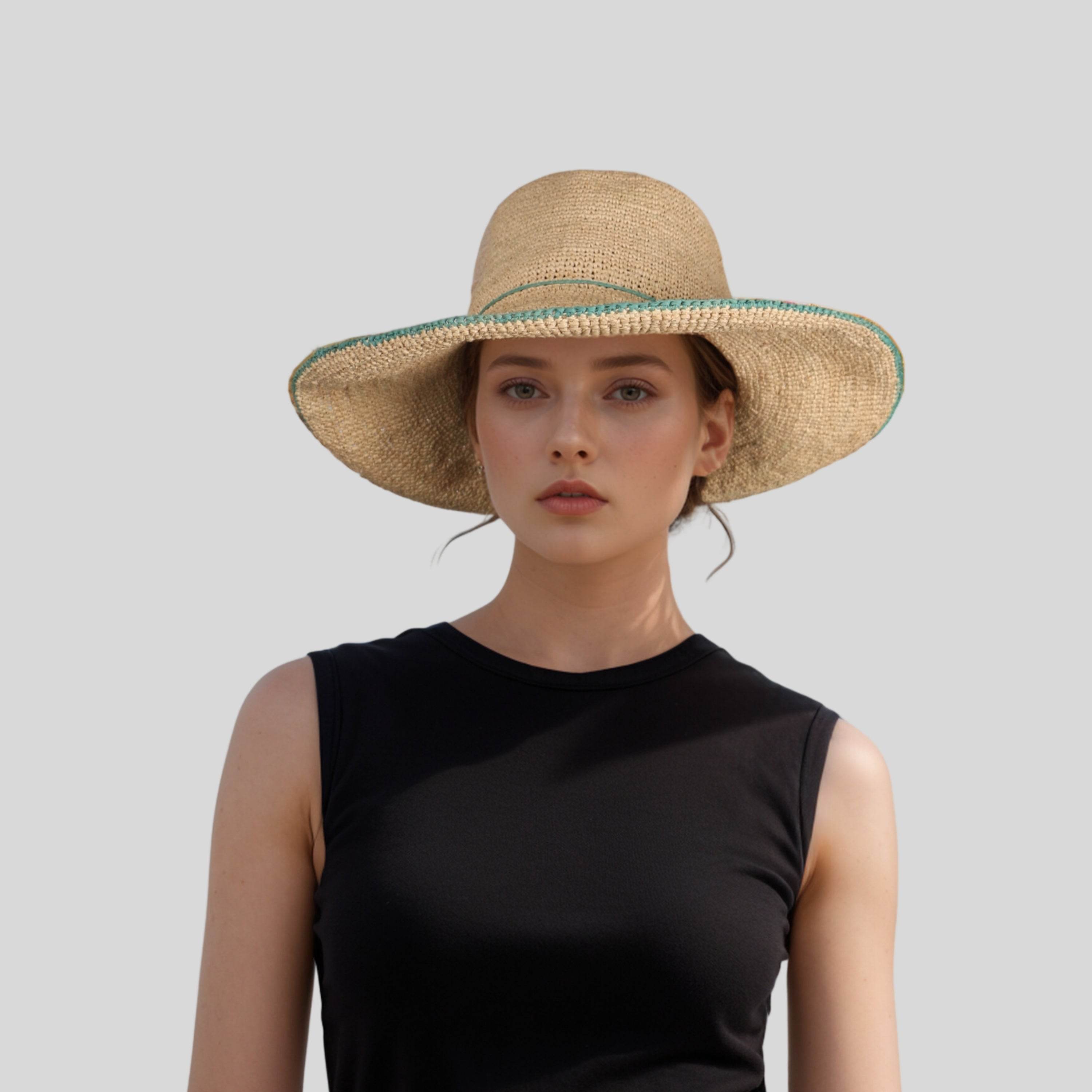 Women Madagascan Raffia Camille Crochet Wide Brim Sun Hat - hatsXcaps