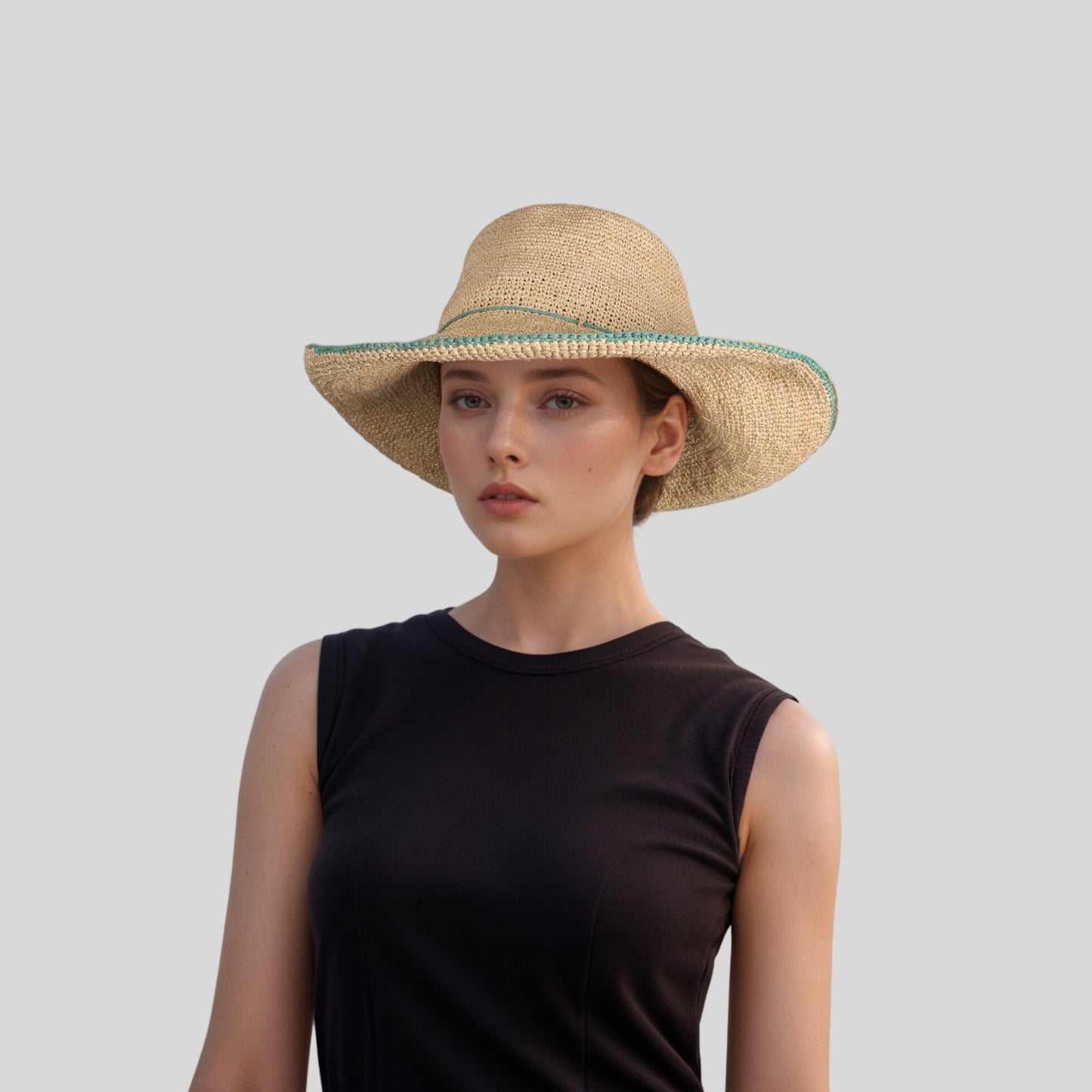 Women Madagascan Raffia Camille Crochet Wide Brim Sun Hat