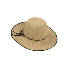Women Madagascan Raffia Camille Crochet Wide Brim Sun Hat - hatsXcaps