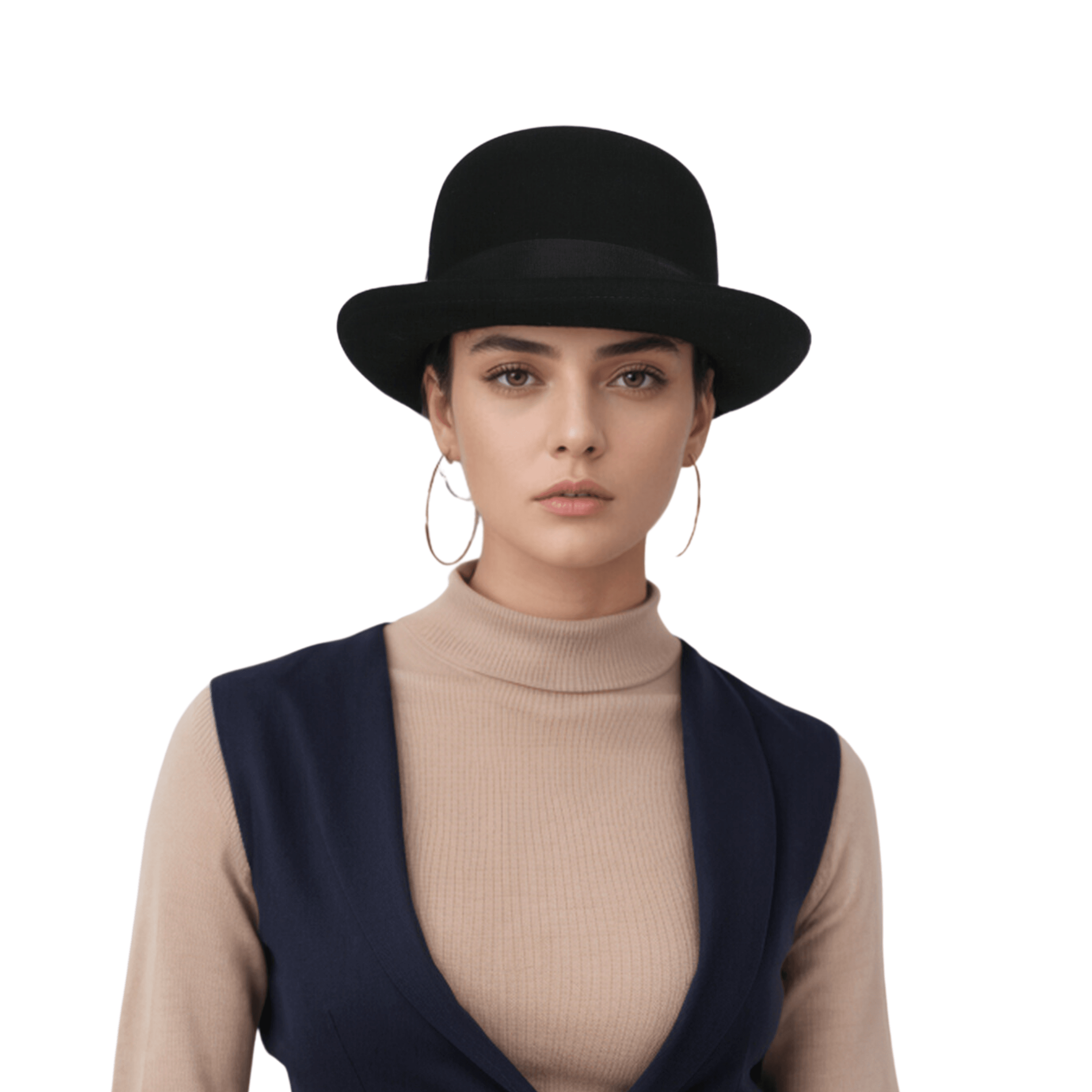 Rolled Edge Charlie Chaplin Hat Wool Bowler - hatsXcaps