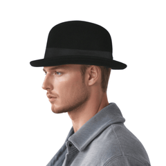 Rolled Edge Charlie Chaplin Hat Wool Bowler - hatsXcaps