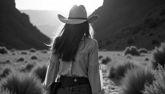 Lady wearing Premium Felt Cowboy Wide Brim Hat