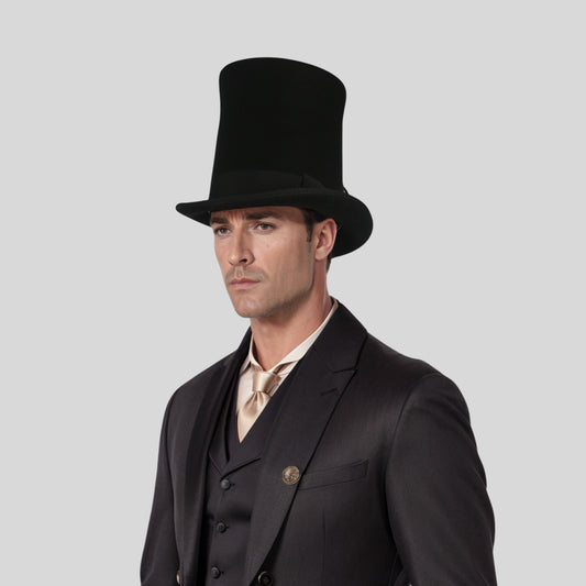 Classic High Crown Wool Felt Tall Top Hats with Removable Feather - hatsXcaps