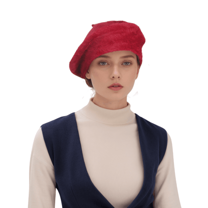 Classic Warm Beret Hats for Women Angora Furry French - hatsXcaps