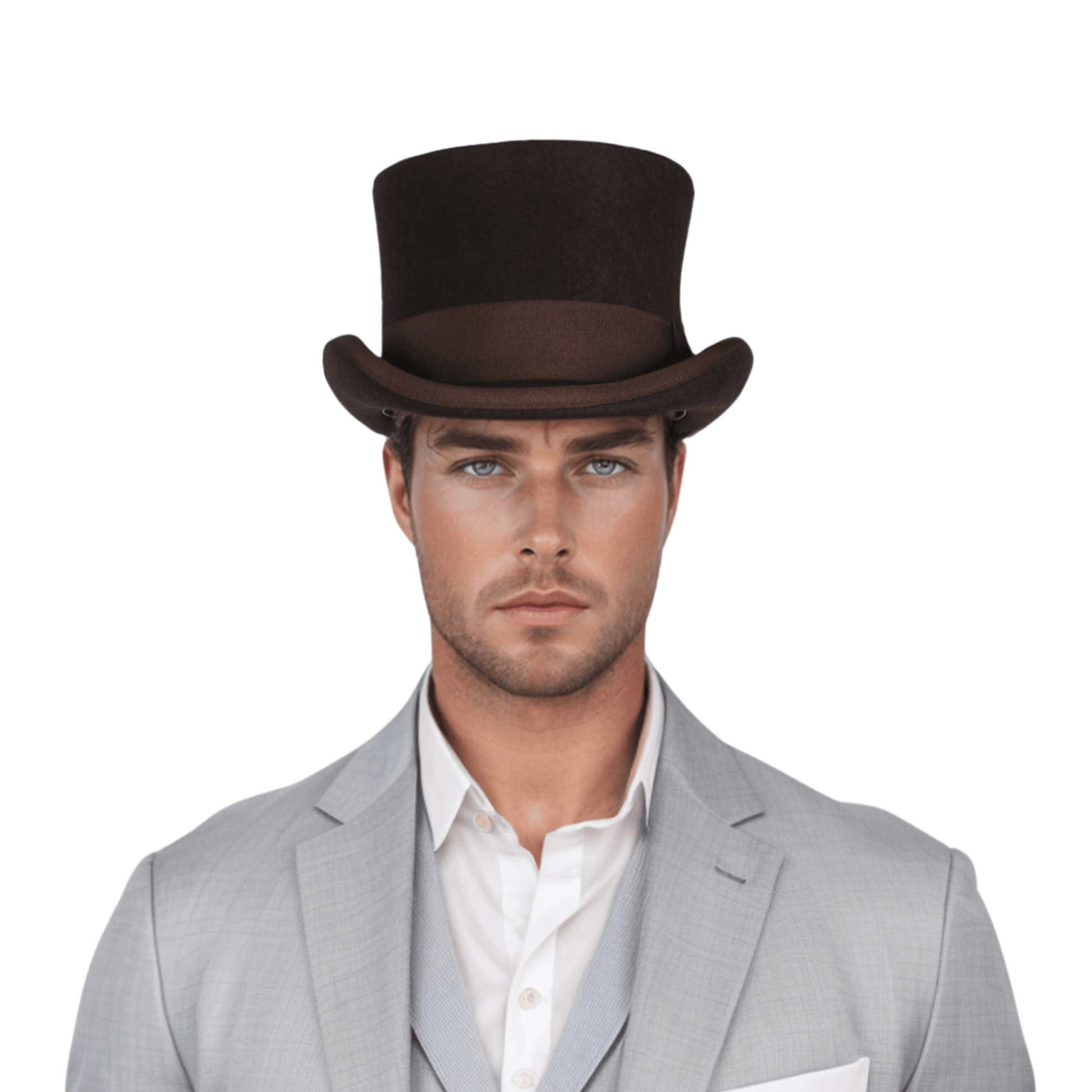 Wool felt Top Hats for Men Removable Feather High Crown - hatsXcaps