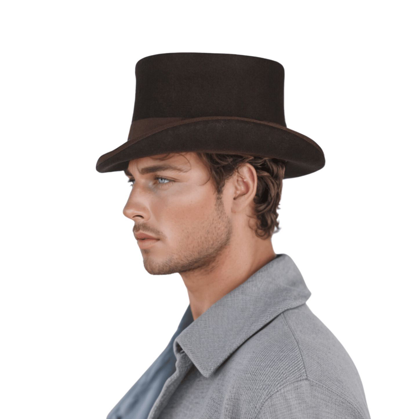 Wool felt Top Hats for Men Removable Feather High Crown - hatsXcaps