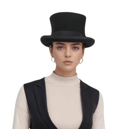Victorian Style Wool Felt Crushable Top Hat for Men & Women - hatsXcaps