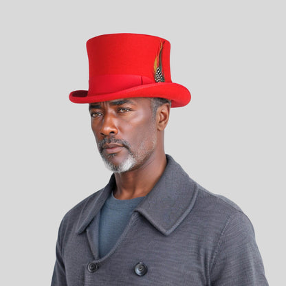 Wool felt Top Hats for Men Removable Feather High Crown - hatsXcaps