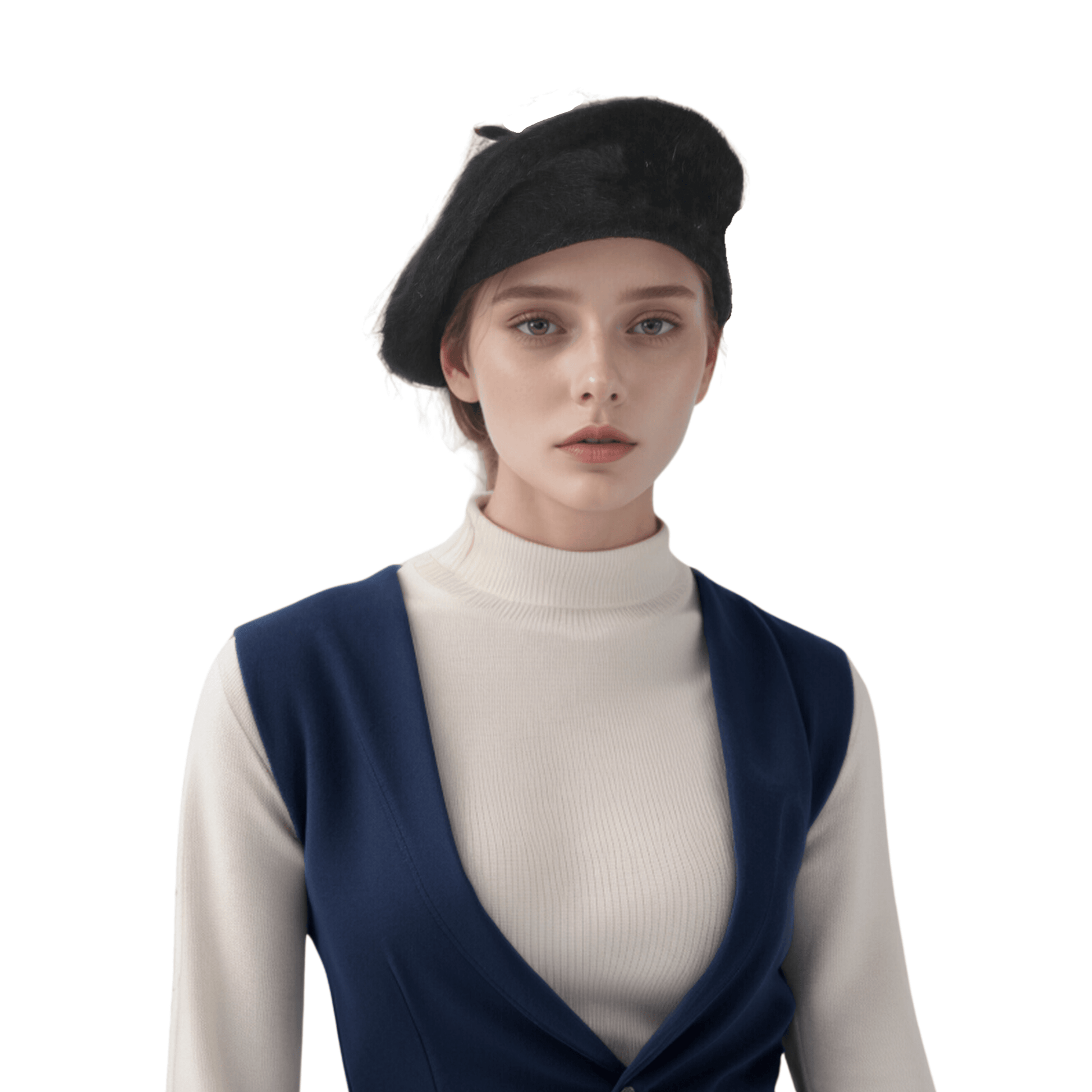 Classic Warm Beret Hats for Women Angora Furry French - hatsXcaps