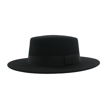 Unisex Wool Felt Wide Stiff Brim Pork Pie Hat with Sweatband - hatsXcaps