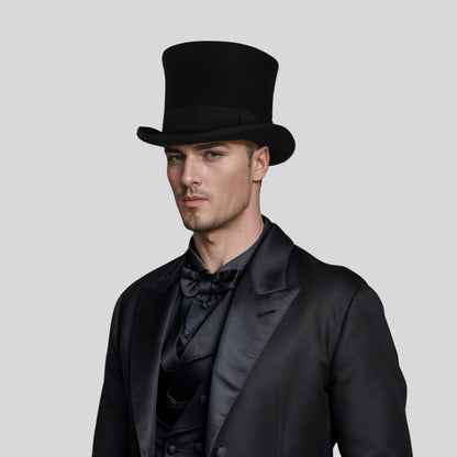 black top hat for weddings and formal events, black top hat with bow - hatsXcaps