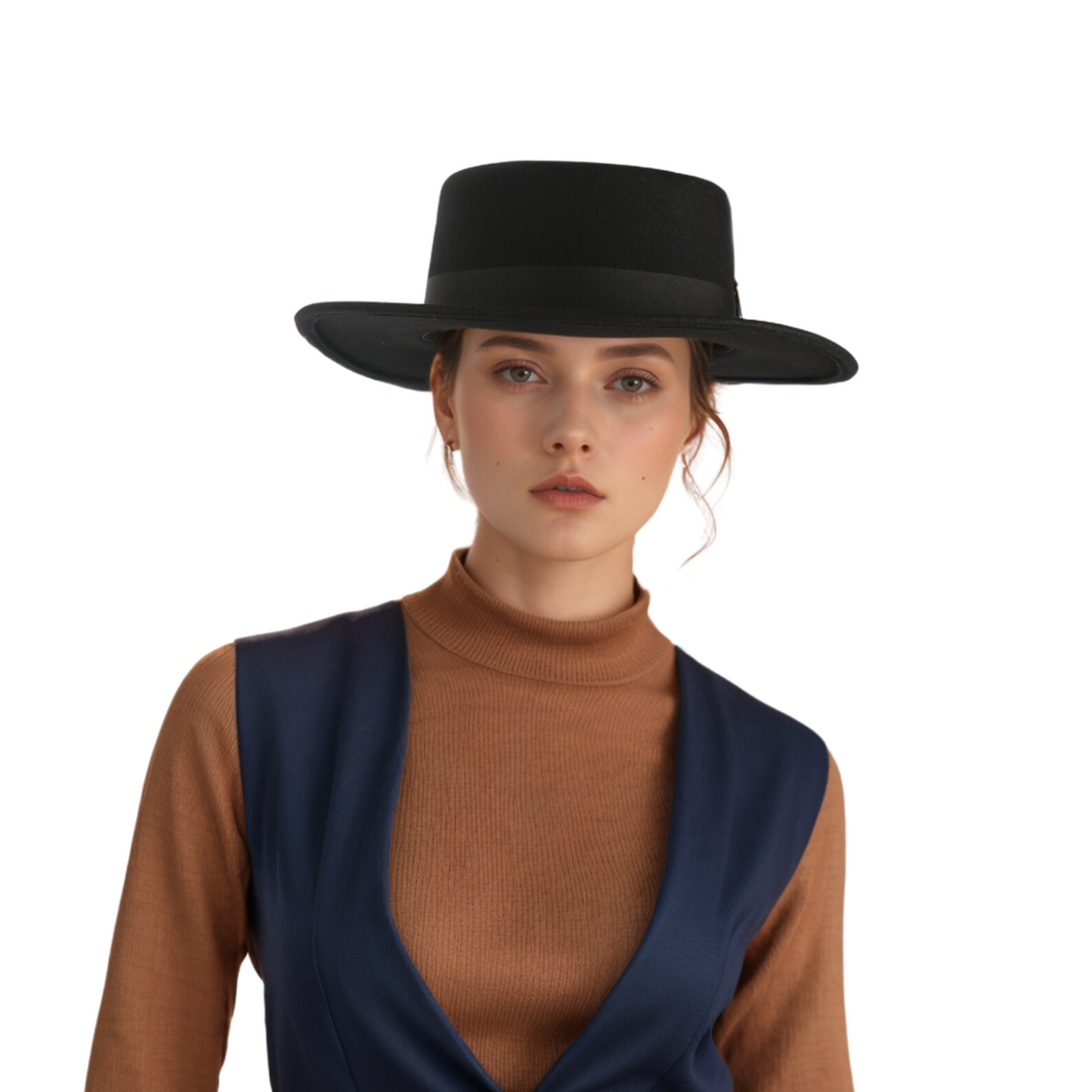 Unisex Wool Felt Wide Stiff Brim Pork Pie Hat with Sweatband - hatsXcaps