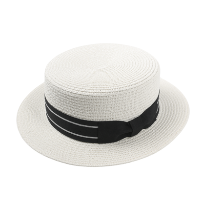 Women Straw Pork Pie Boater Summer Hat with Sweatband - hatsXcaps