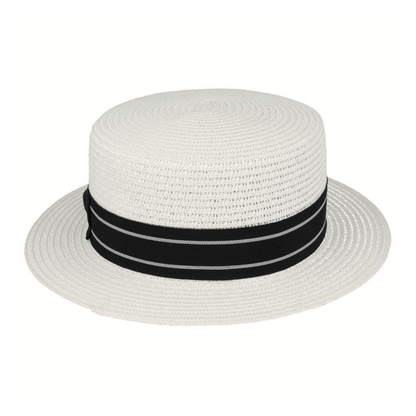 Women Straw Pork Pie Boater Summer Hat with Sweatband - hatsXcaps
