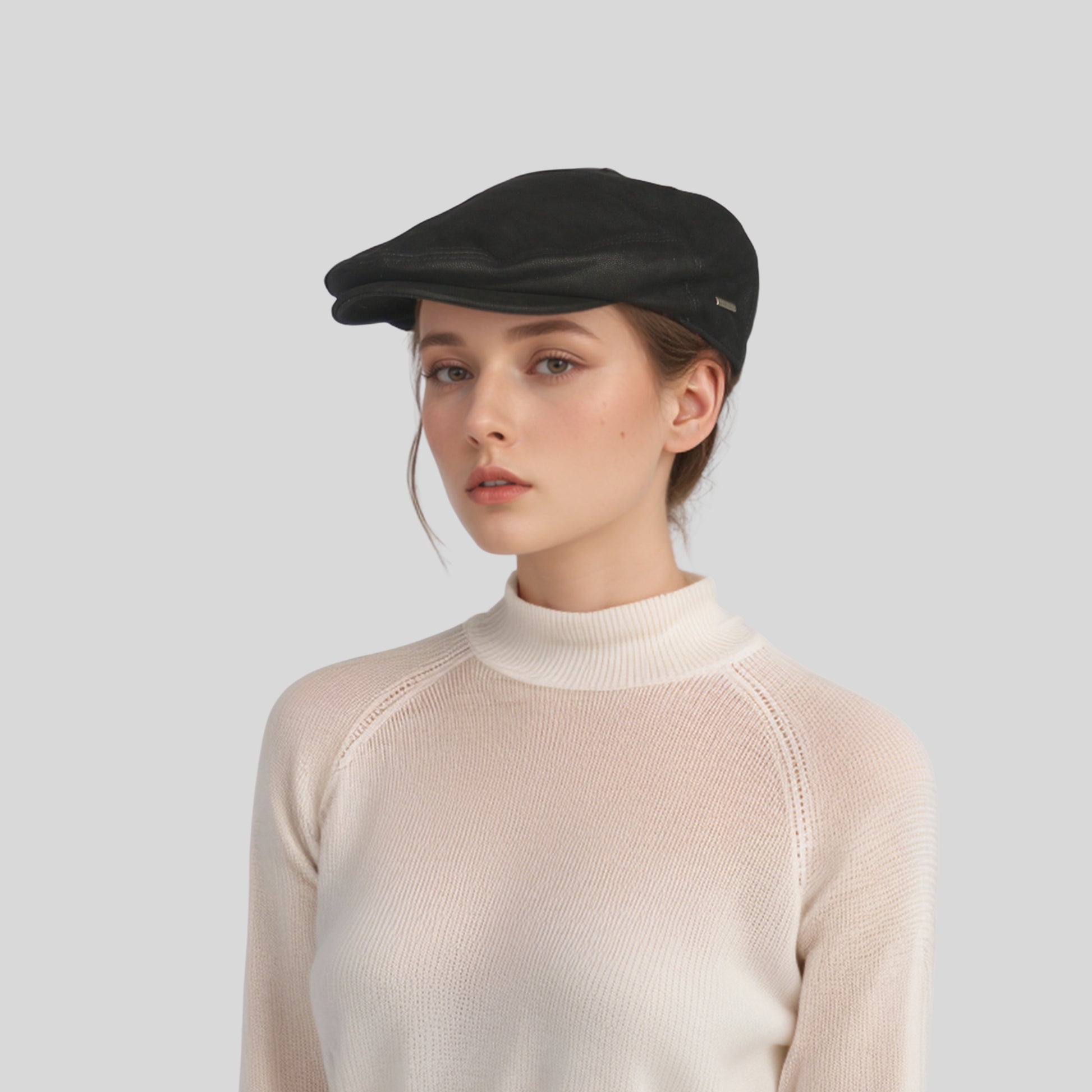 Unisex Sheepskin Leather Flat Cap with Cotton Lining - hatsXcaps