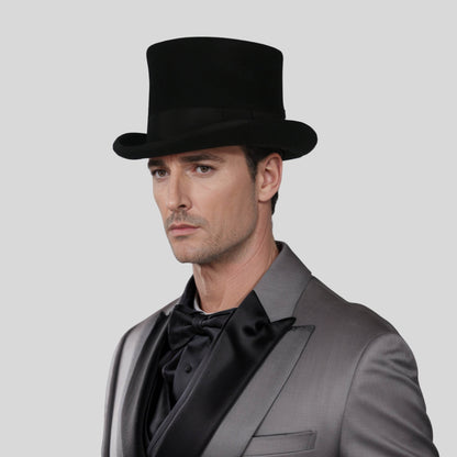 Wool felt Top Hats for Men Removable Feather High Crown - hatsXcaps