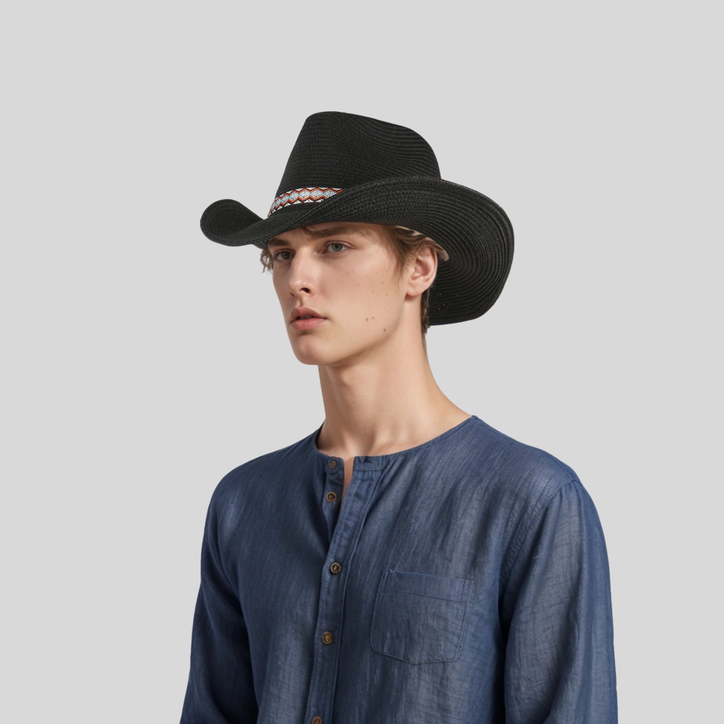 Men's & Women's Straw Cowboy Hat with Bohemian Ribbon - hatsXcaps