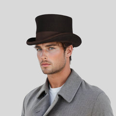 Wool felt Top Hats for Men Removable Feather High Crown - hatsXcaps