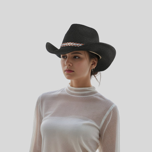 Men's & Women's Straw Cowboy Hat with Bohemian Ribbon - hatsXcaps