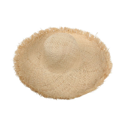 Women's Frayed Edge Wide Brim Straw Hat for Summer