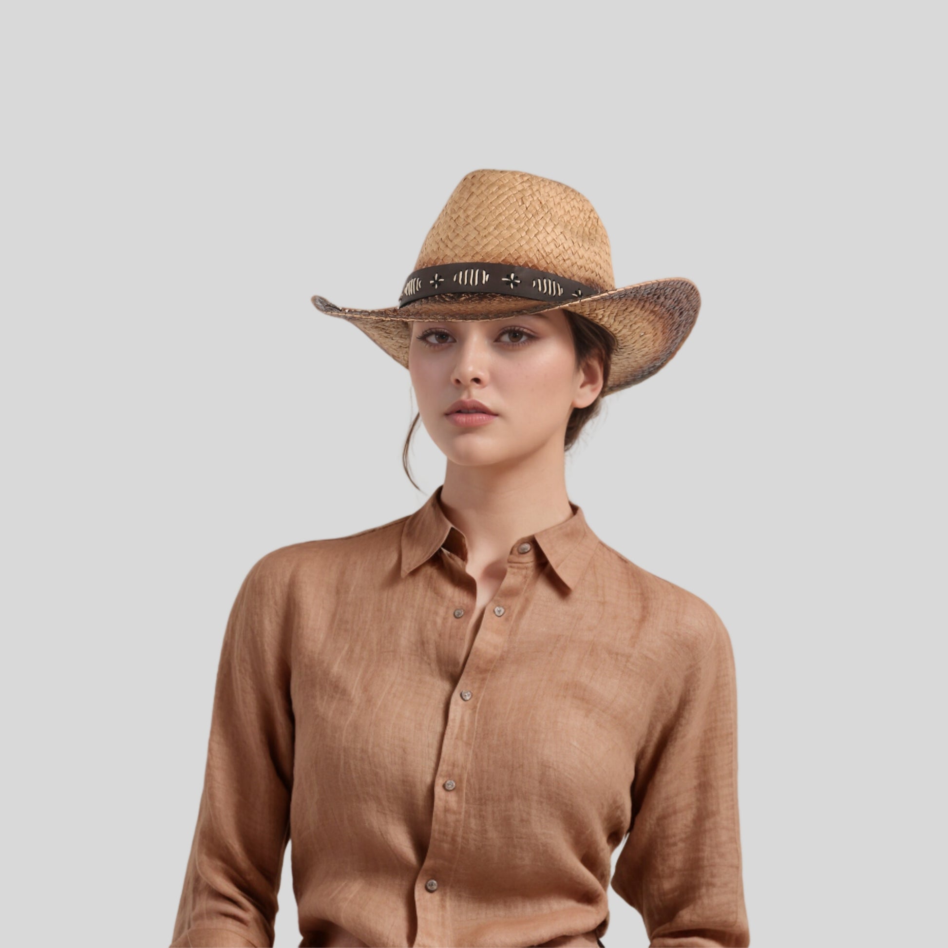 Straw Cowboy Hat for Women & Men with Black Leather Band - hatsXcaps